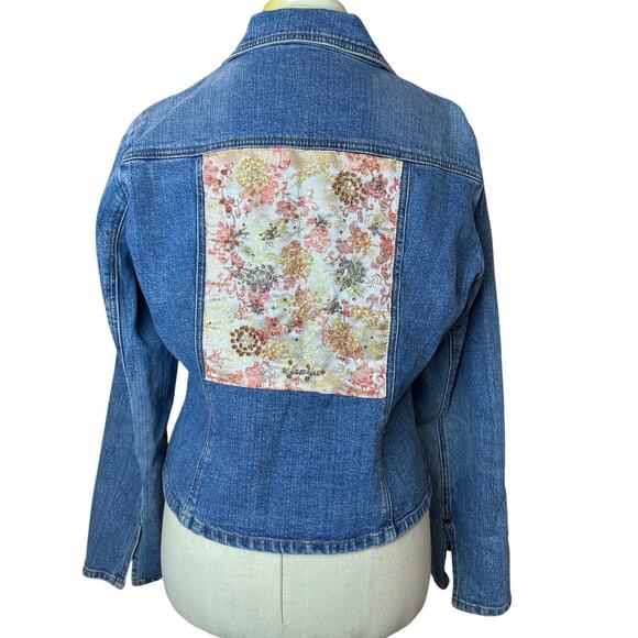 Bisou Bisou Jeans Jackets & Blazers - Vintage Bisou Bisou Jeans Jackets Women's Large Blue Denim Floral Sequin Satin